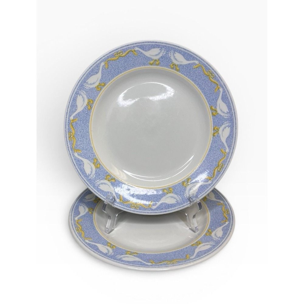 Vintage Churchill England Goose Salad Luncheon Plate 9.5" Blue Yellow Ribbon